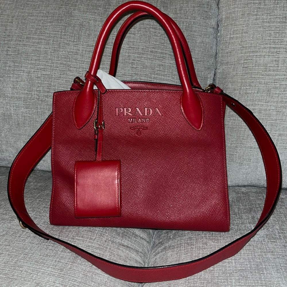 Red monochrome Prada bag